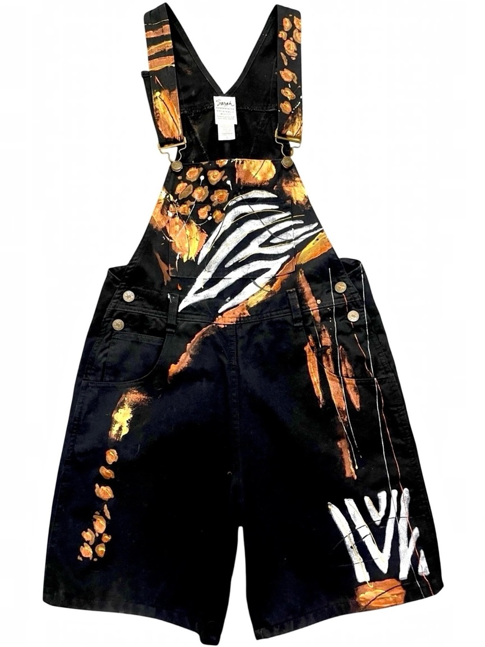 Sarah's Hand Painted Originals Bib Overalls Shorts Safari Art Motif Size Small